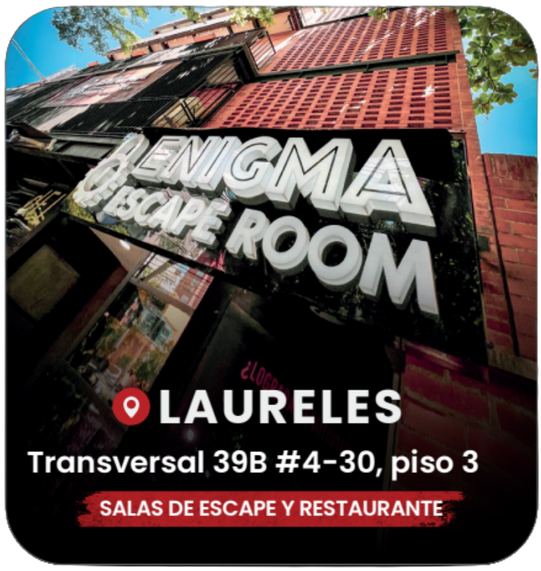 Fachada de Enigma Escape Room sede Laureles en Medellín